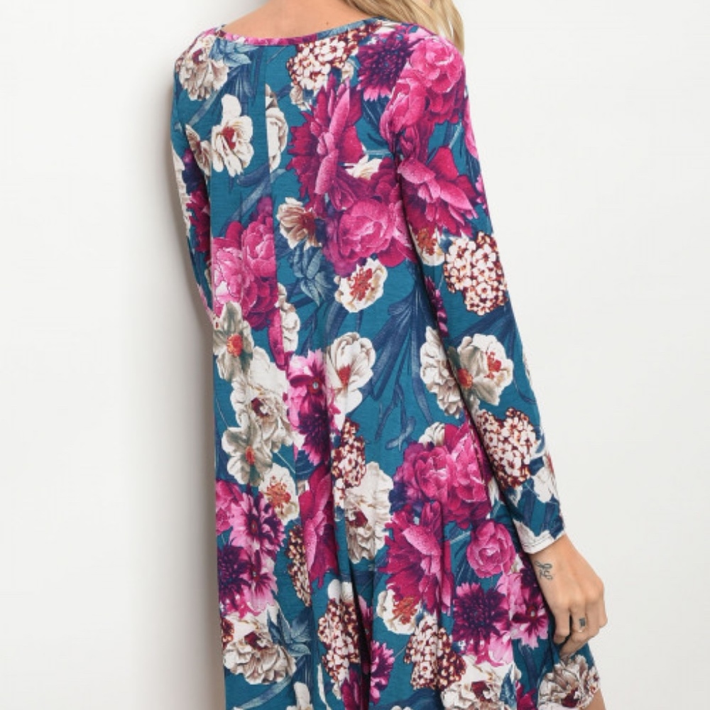 TEAL FLORAL DRESS - Picture 4 of 5